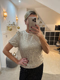 Lana Black/Gold Sequin Puff Sleeve Top