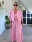 Pink Stripe Linen Look Dress & Jacket