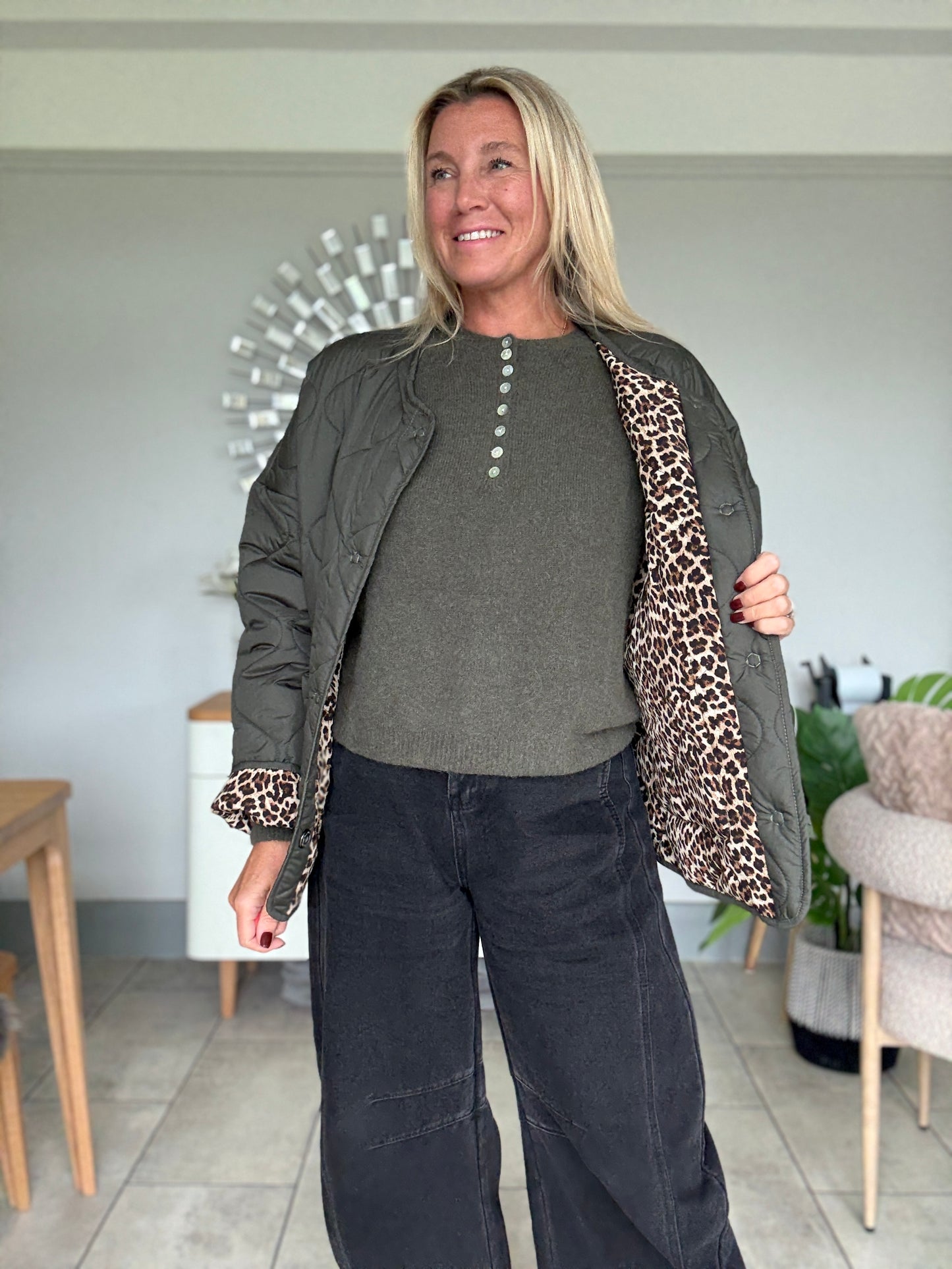 Khaki Reversible Oversized Quilted Jacket