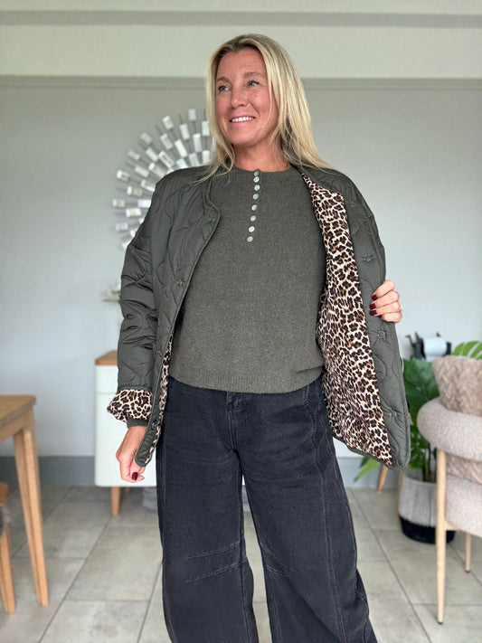 Khaki Reversible Oversized Quilted Jacket