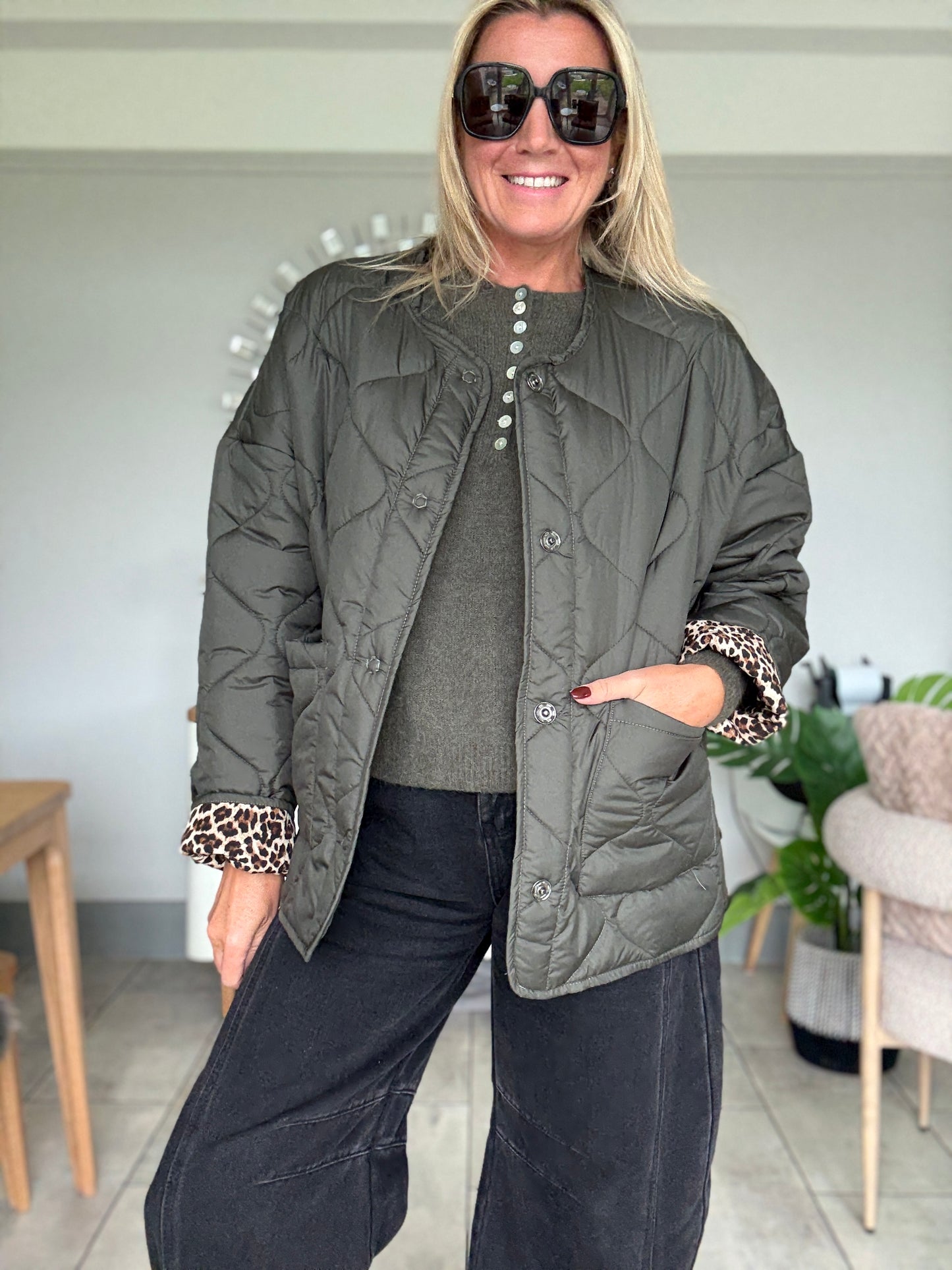 Khaki Reversible Oversized Quilted Jacket