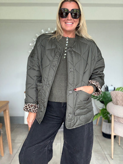 Khaki Reversible Oversized Quilted Jacket