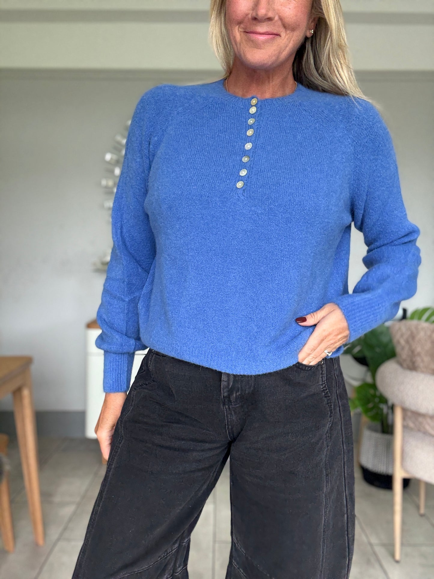 Khaki Alpaca Mix Button Jumper
