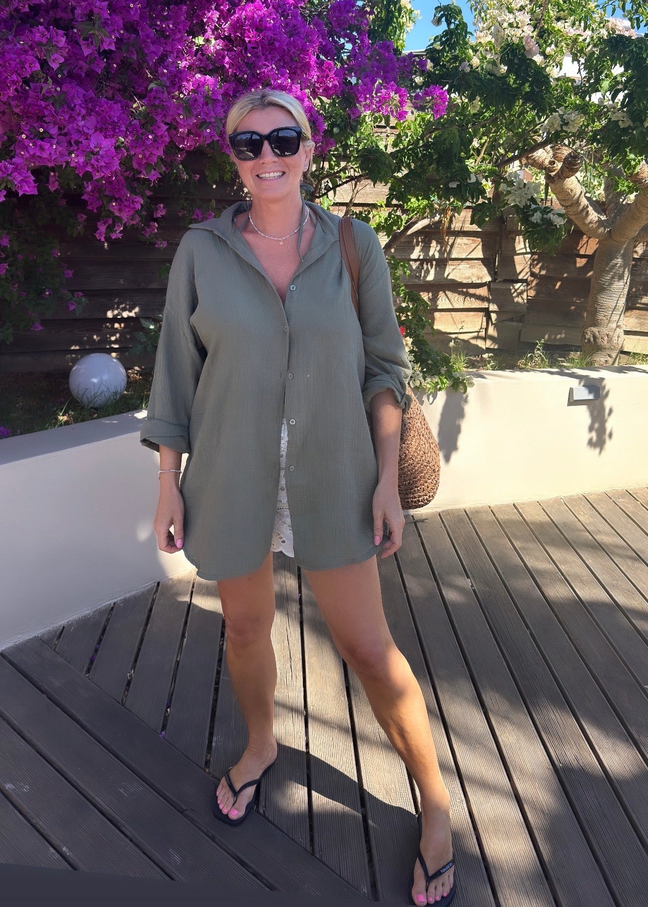 Khaki Sequin Eye Cheesecloth Shirt