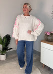 Grey/Pink Contrast Stitch Cosy Jumper