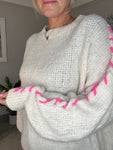 Beige/Pink Contrast Stitch Cosy Jumper