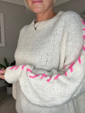 Beige/Pink Contrast Stitch Cosy Jumper