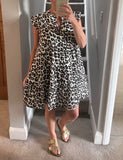 Neon Stripe Large Leopard Frill Sleeve Dress