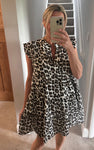 Neon Stripe Large Leopard Frill Sleeve Dress