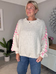 Grey/Pink Contrast Stitch Cosy Jumper