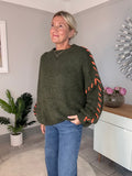 Grey/Pink Contrast Stitch Cosy Jumper