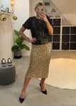 Lana Black/Gold Sequin Puff Sleeve Top