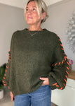 Grey/Pink Contrast Stitch Cosy Jumper