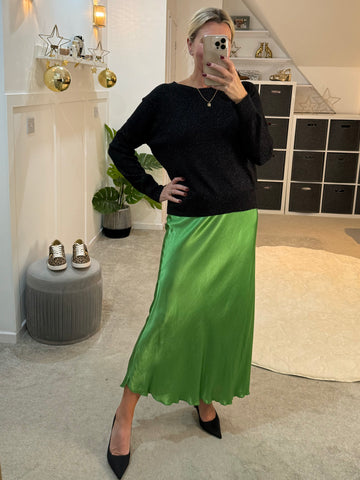 Apple Green Satin Slip Skirt