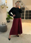 Burgundy Satin Pleated Skirt