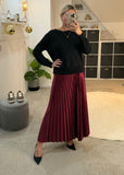 Burgundy Satin Pleated Skirt