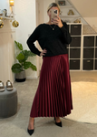 Burgundy Satin Pleated Skirt