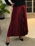 Burgundy Satin Pleated Skirt