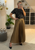 Gold Satin Pleated Skirt