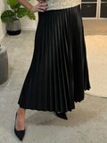 Black Satin Pleated Skirt