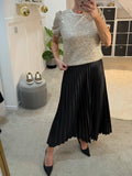 Black Satin Pleated Skirt