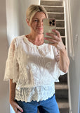 Ivory Floral Lace Butterfly Sleeve Blouse