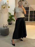 Black Satin Pleated Skirt