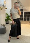 Black Satin Pleated Skirt