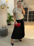 Black Satin Pleated Skirt