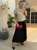 Black Satin Pleated Skirt