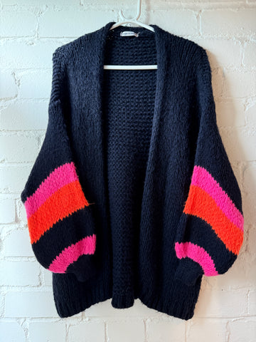 Navy Stripe Sleeve Cosy Cardigan