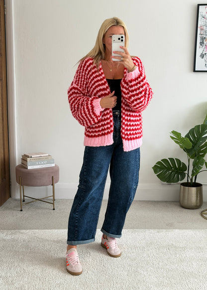 Red/Pink Cosy Stripe Cardigan