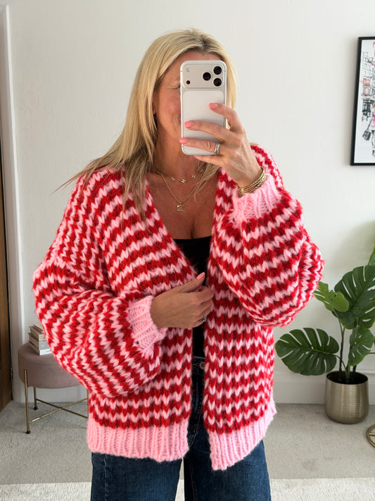 Red/Pink Cosy Stripe Cardigan