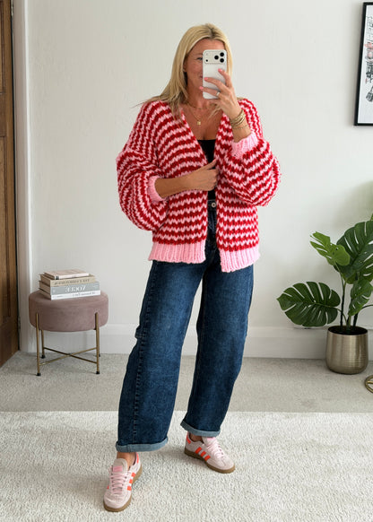 Red/Pink Cosy Stripe Cardigan