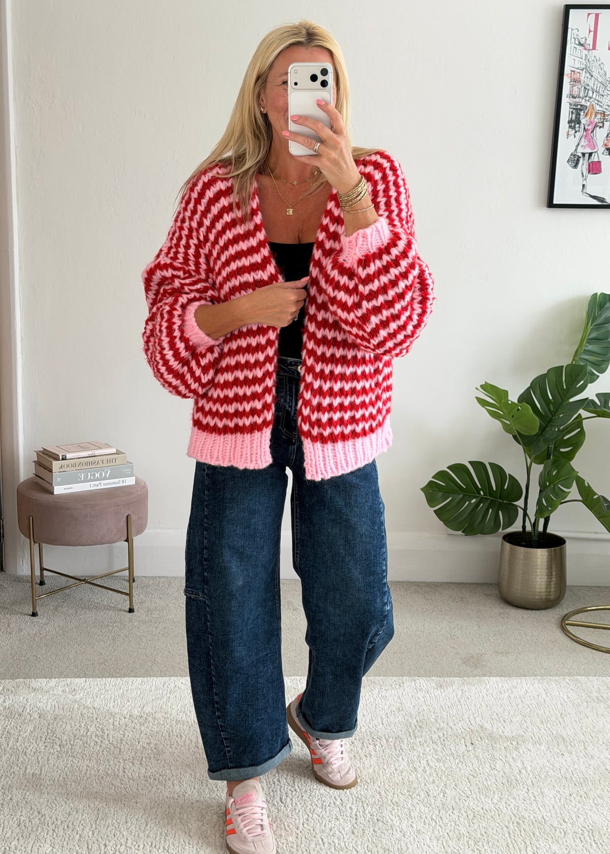 Red/Pink Cosy Stripe Cardigan