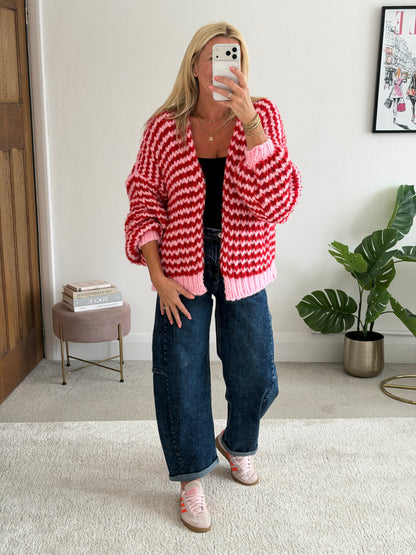 Red/Pink Cosy Stripe Cardigan