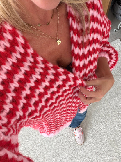 Red/Pink Cosy Stripe Cardigan