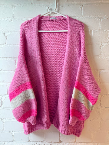 Pink Stripe Sleeve Cosy Cardigan