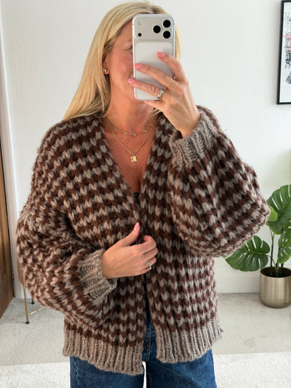 Chocolate/Taupe Cosy Stripe Cardigan