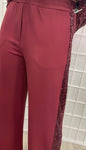 Burgundy Sequin Stripe Wide Leg Trousers