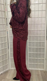 Burgundy Sequin Stripe Wide Leg Trousers