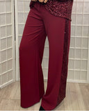 Burgundy Sequin Stripe Wide Leg Trousers