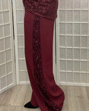 Burgundy Sequin Stripe Wide Leg Trousers