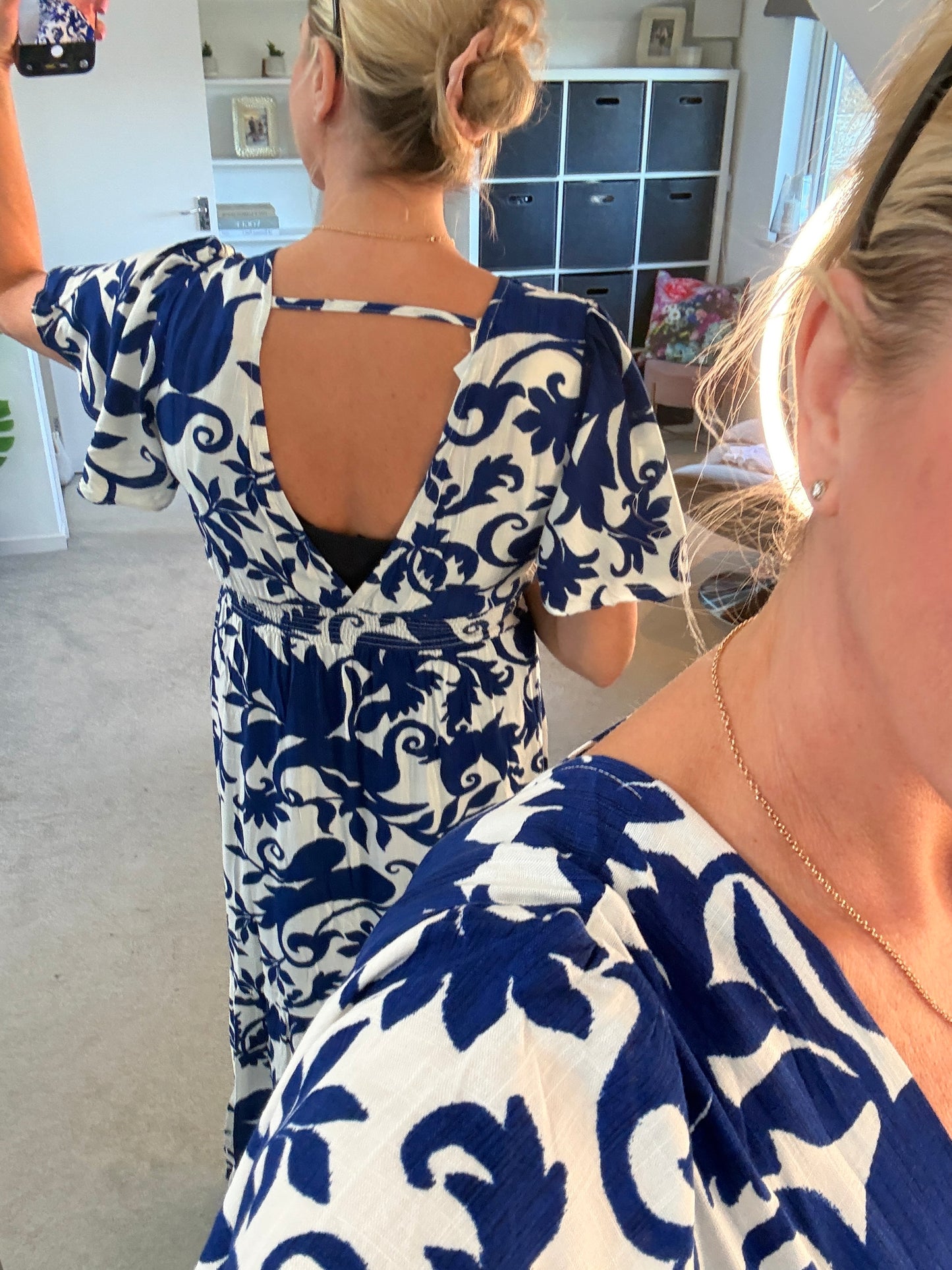 Navy Botanical Floral Print Maxi Dress