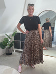 Leopard Satin Pleated Skirt