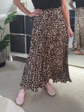 Leopard Satin Pleated Skirt