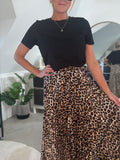 Leopard Satin Pleated Skirt