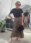 Leopard Satin Pleated Skirt