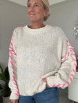 Beige/Pink Contrast Stitch Cosy Jumper