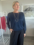 Navy Glitter Boat Neck Jumper